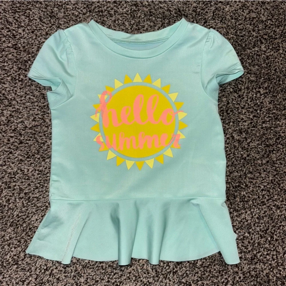 Cat & Jack ~ Teal Swim Shirt Cover Up UV Protectant with Sun Graphic 2T NWOT